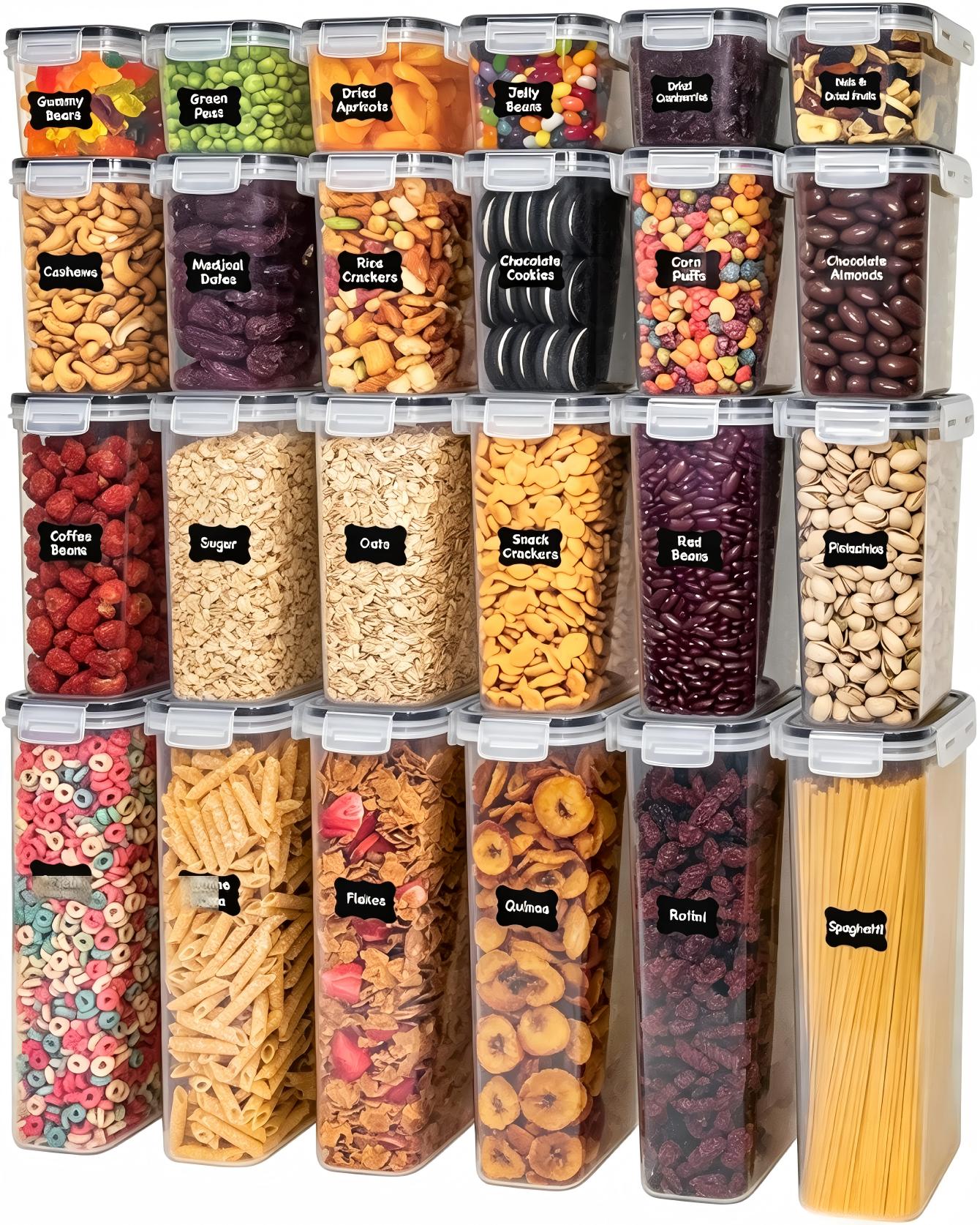 Snacks Food Labels - Food storage containers with lids, 24-piece