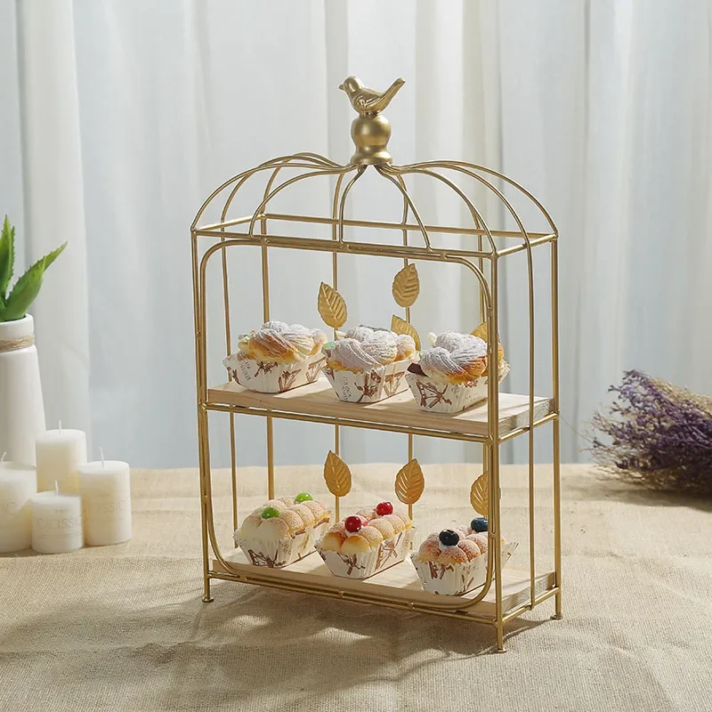 -Double Birdcage Wooden Desser - Food Snacks With Iron review and price