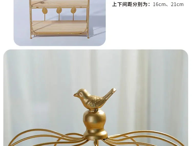 -Double Birdcage Wooden Desser - Food Snacks With Iron review and price